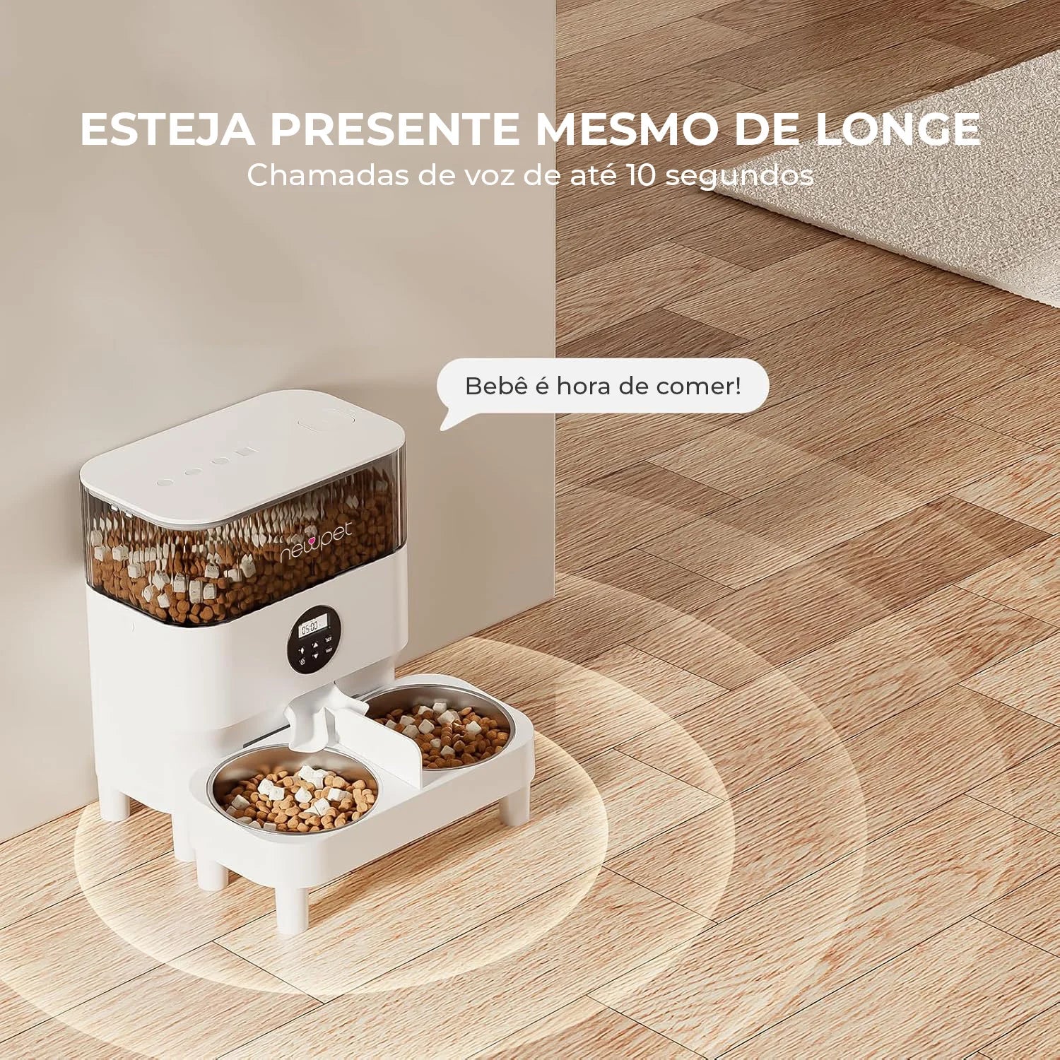 Newpet Dispensador automático de ração para cães e gatos Com tigelas duplas bidirecionais Tuya APP WIFI Controle remoto Gravador de voz Comida fundida