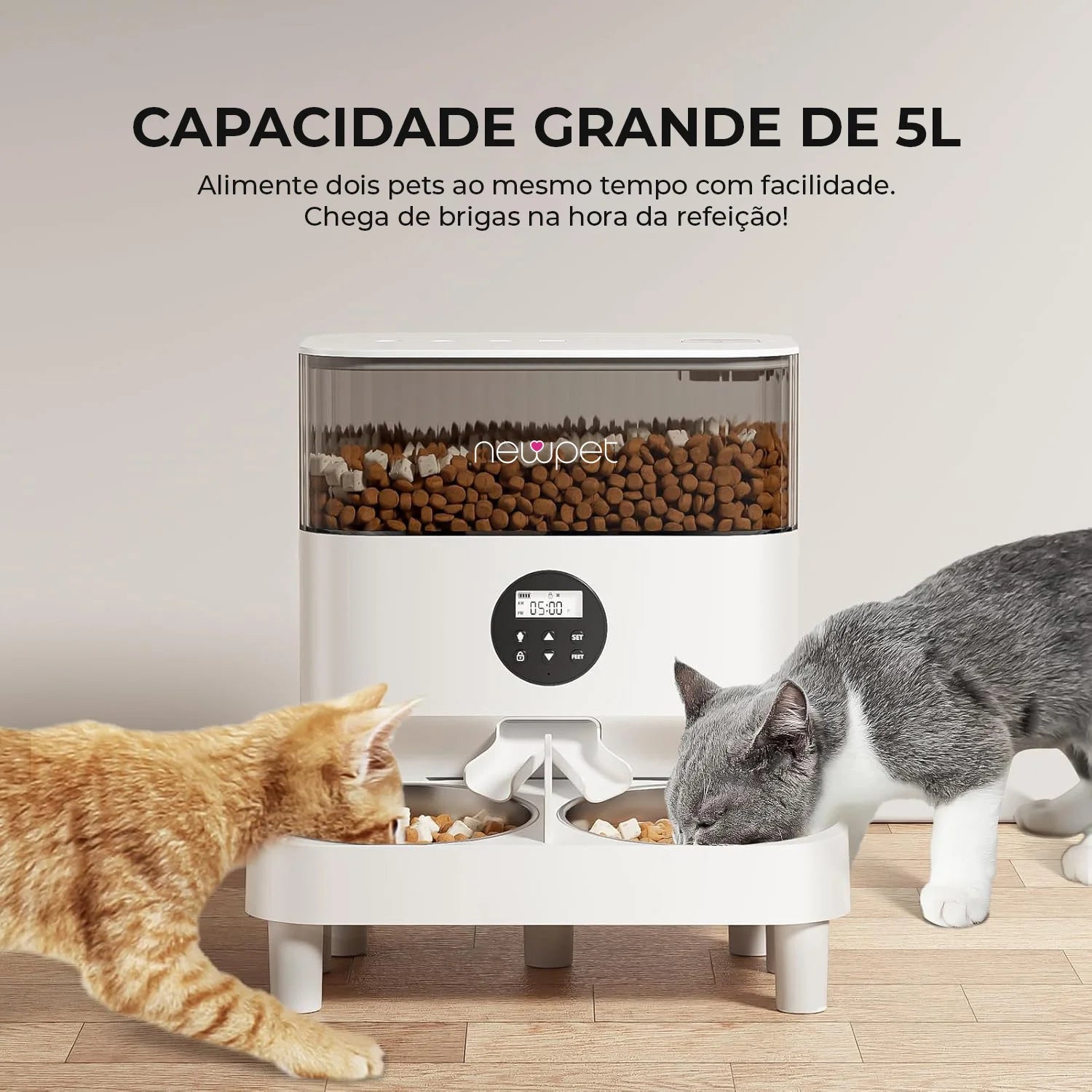 Newpet Dispensador automático de ração para cães e gatos Com tigelas duplas bidirecionais Tuya APP WIFI Controle remoto Gravador de voz Comida fundida