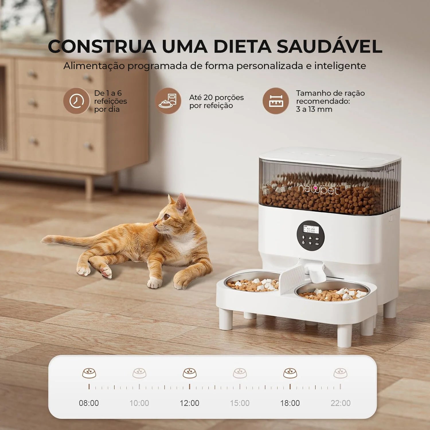 Newpet Dispensador automático de ração para cães e gatos Com tigelas duplas bidirecionais Tuya APP WIFI Controle remoto Gravador de voz Comida fundida