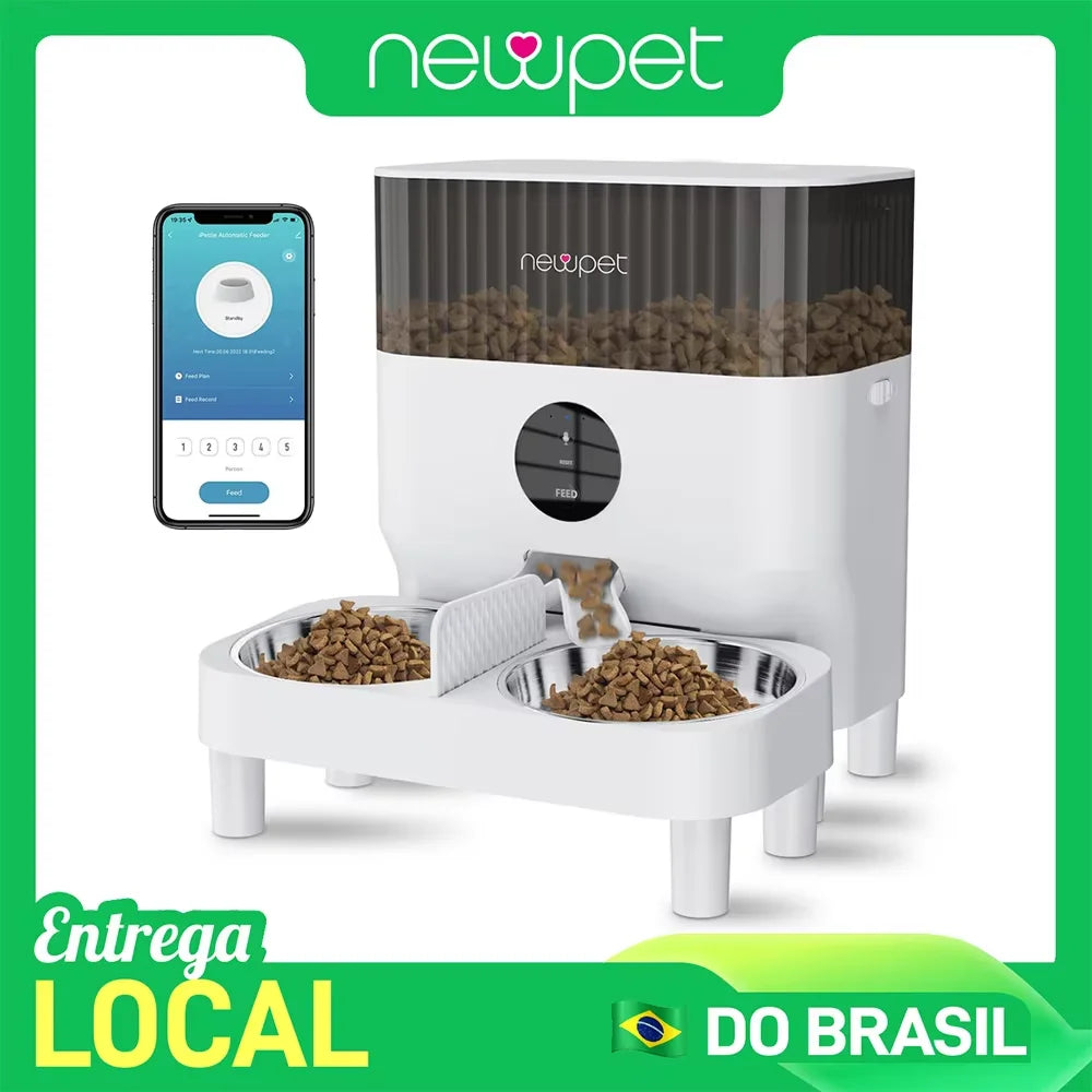 Newpet Dispensador automático de ração para cães e gatos Com tigelas duplas bidirecionais Tuya APP WIFI Controle remoto Gravador de voz Comida fundida